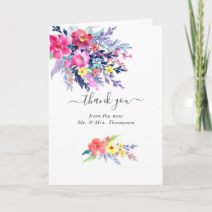 Carte De Remerciements Photo de mariage printanier floral aquarelle color