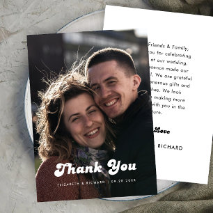 Carte De Remerciements Photo de mariage rétro chic en noir et blanc
