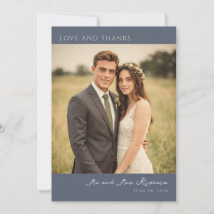 Carte De Remerciements Photo de mariage romantique en bleu marine
