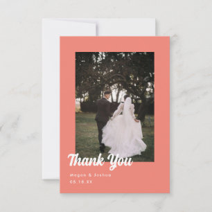 Carte De Remerciements Photo de mariage rose corail écriture minimaliste