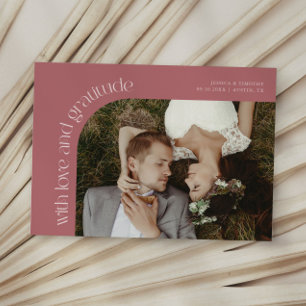 Carte De Remerciements Photo de mariage rose d'amour et de gratitude