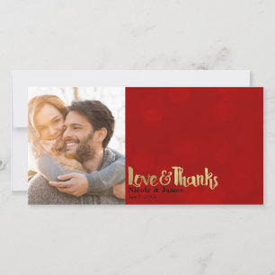 Carte De Remerciements Photo de mariage rouge et or Amour et remerciement