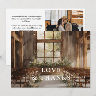 Carte De Remerciements Photo de mariage rustique bohème de grange à l'aqu