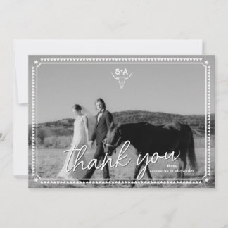 Carte De Remerciements Photo de mariage rustique country sud-ouest Note