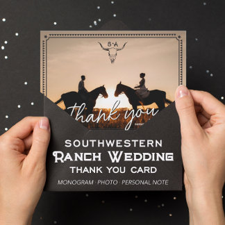 Carte De Remerciements Photo de mariage rustique de pays occidental Note