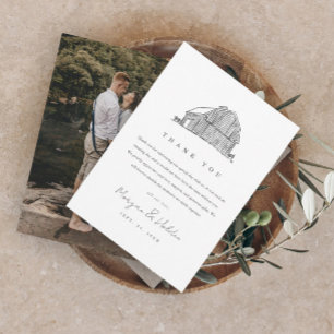 Carte De Remerciements Photo de mariage rustique noir et blanc de grange