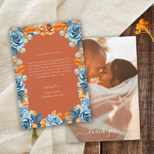 Carte De Remerciements Photo de mariage rustique terre cuite bleu marine