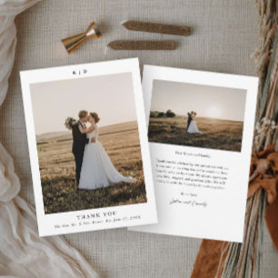 Carte De Remerciements Photo de mariage simple noir et blanc élégant