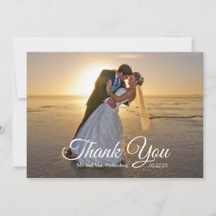 Carte De Remerciements Photo de mariage sur la plage avec un palmier Trop
