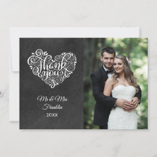 Carte De Remerciements Photo de mariage sur tableau noir avec remerciemen