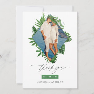 Carte De Remerciements Photo de mariage sur une plage tropicale