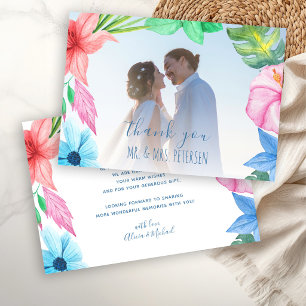 Carte De Remerciements Photo de mariage sur une plage tropicale 