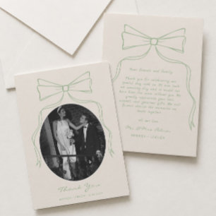 Carte De Remerciements Photo de mariage vert avec arc dessiné à la main
