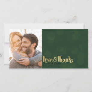 Carte De Remerciements Photo de mariage Vert Or Amour & Remerciements Mer