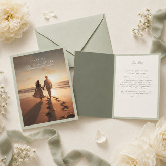 Carte De Remerciements Photo de mariage Vert Pistache