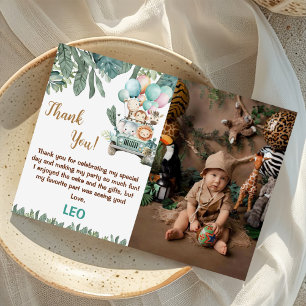Carte De Remerciements Photo de naissance de safari mignon pour garçons