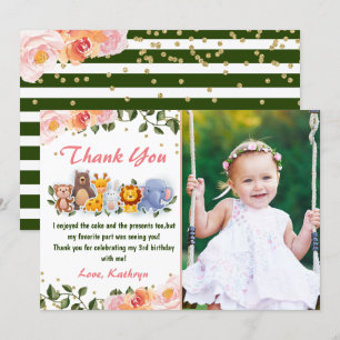Carte De Remerciements Photo de naissance florale rose avec des amis anim