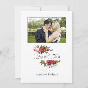 Carte De Remerciements Photo de Noël au poinsettia et au houx aquarelle