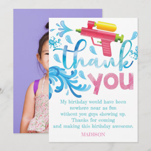 Carte De Remerciements Photo de pistolet à eau pour fête d'anniversaire d