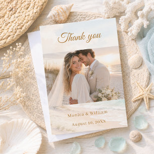 Carte De Remerciements Photo de plage de mariage côtière estivale