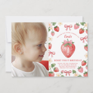 Carte De Remerciements Photo de premier anniversaire Coquette Rose Fleur