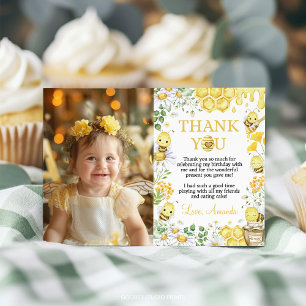 Carte De Remerciements Photo de premier anniversaire de abeille florale p