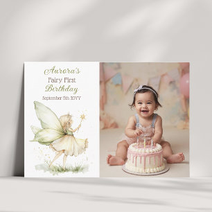 Carte De Remerciements Photo de premier anniversaire de fée de forêt Boho