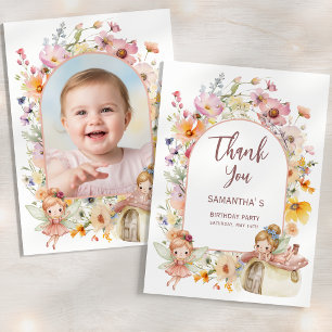 Carte De Remerciements Photo de premier anniversaire de jardin de fées av
