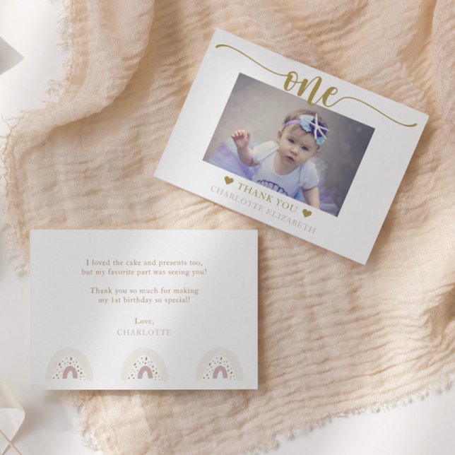 Carte De Remerciements Photo de premier anniversaire Écriture élégante (Créateur téléchargé)