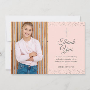 Carte De Remerciements Photo de première communion Blush Pink Stardust