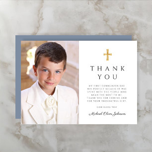 Carte De Remerciements Photo de première communion moderne d'un garçon av