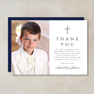 Carte De Remerciements Photo de première communion moderne d'un garçon av