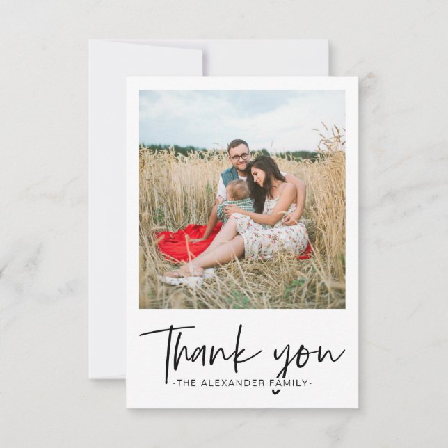Carte De Remerciements Photo de remerciement avec écriture moderne noir e (Devant)