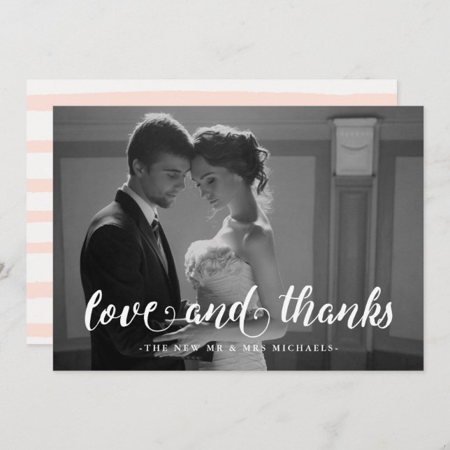 Carte De Remerciements Photo de remerciement de mariage à rayures aquarel (Devant / Derrière)