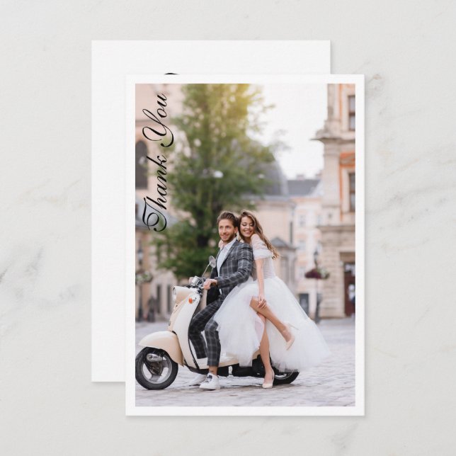 Carte De Remerciements Photo de remerciement de mariage moderne simple él (Devant / Derrière)