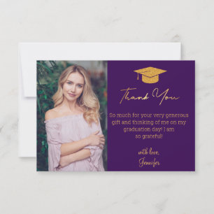 Carte De Remerciements photo de remise de diplôme avec écriture dorée élé