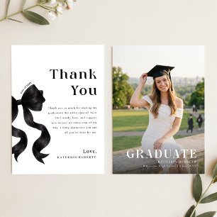 Carte De Remerciements Photo de remise de diplôme avec ruban noir moderne