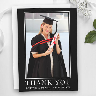 Carte De Remerciements Photo de remise de diplôme minimaliste noir modern