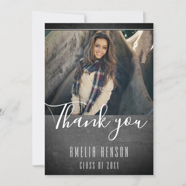 Carte De Remerciements Photo de remise de diplôme moderne sur tableau noi (Devant)