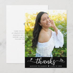 Carte De Remerciements Photo de remise de diplôme noire Écriture élégante