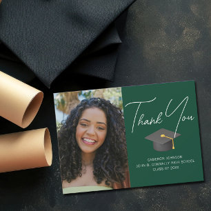 Carte De Remerciements Photo de remise de diplôme personnalisé vert foncé