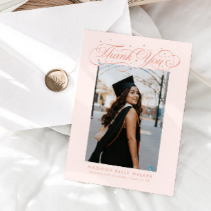 Carte De Remerciements Photo de remise des diplômes Elegant Script Peach