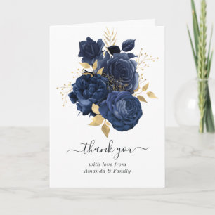 Carte De Remerciements Photo de roses vintage bleues marine et or