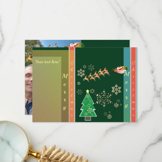 Carte De Remerciements Photo de vacances "Joyeux Noël" Père Noël Reindeer (Devant/Arrière en situation)