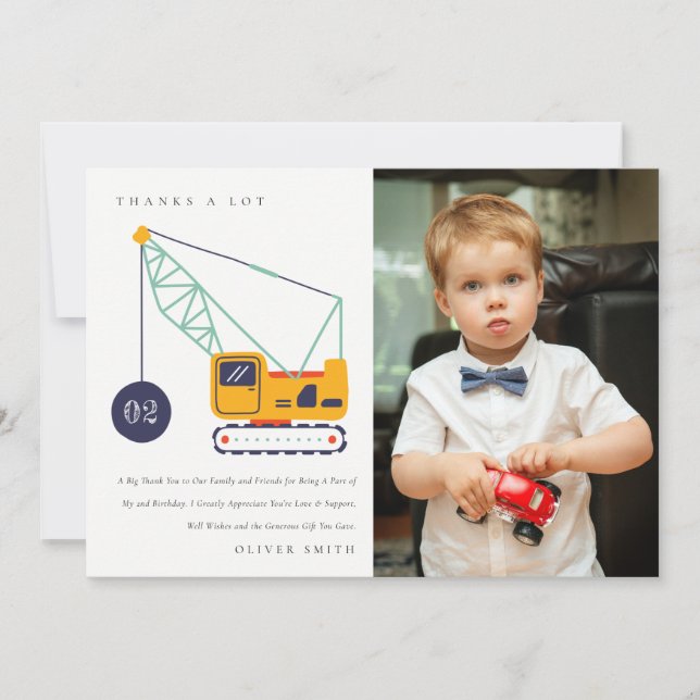 Carte De Remerciements Photo de véhicule de grue de construction pour ann (Devant)
