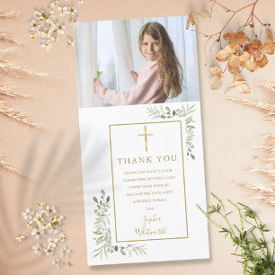 Carte De Remerciements Photo de verdure Première communion sainte