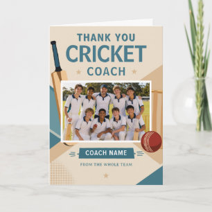 Carte De Remerciements Photo d'équipe de cricket moderne avec l'entraîneu