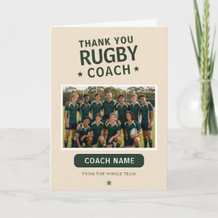 Carte De Remerciements Photo d'équipe de rugby moderne avec l'entraîneur