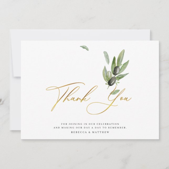 Carte De Remerciements Photo d'Olive Branch Calligraphy Wedding (Devant)