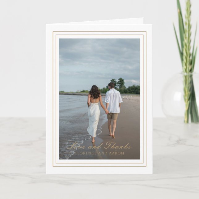 Carte De Remerciements Photo d'or traditionnel Mariage intemporel (Devant)